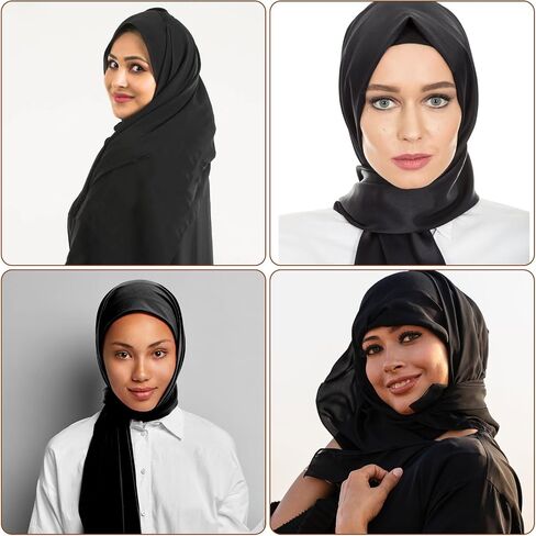 وشاح حجاب للنساء، وشاح رأس شيفون، وشاح رفيع، شال كبير، وشاح إسلامي للنساء والفتيات، أسود in Saudi Arabia
