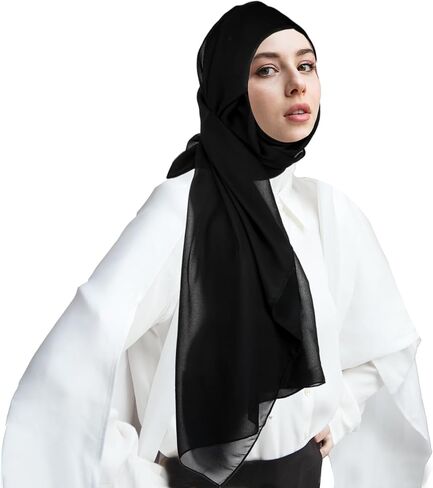 وشاح حجاب للنساء، وشاح رأس شيفون، وشاح رفيع، شال كبير، وشاح إسلامي للنساء والفتيات، أسود in Saudi Arabia