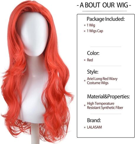 Princess Wig for Girl Red Long Curly Cosplay Wig Synthetic Fiber Halloween Costume Wigs in Kuwait