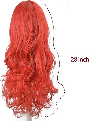 Princess Wig for Girl Red Long Curly Cosplay Wig Synthetic Fiber Halloween Costume Wigs in Kuwait