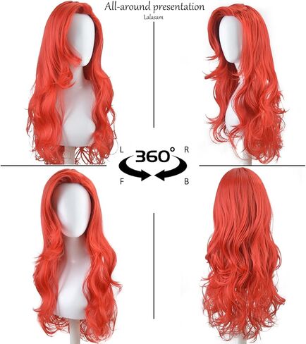 Princess Wig for Girl Red Long Curly Cosplay Wig Synthetic Fiber Halloween Costume Wigs in Kuwait