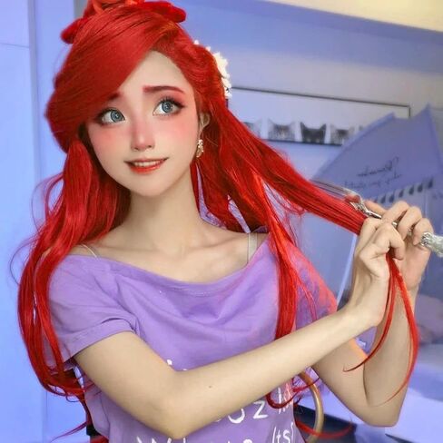 Princess Wig for Girl Red Long Curly Cosplay Wig Synthetic Fiber Halloween Costume Wigs in Kuwait