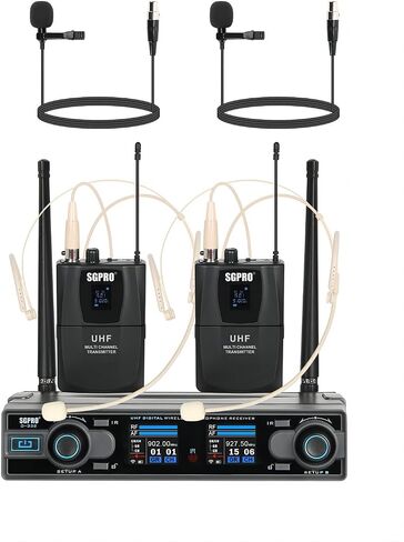 Wireless Microphones with Two Bodypack Transmitters, Two Headsets, and Two Lavalier Lapel Mics, 90 UHF Channels, 262ft Range for Live Singing Karaoke Church Party DJ PA Speaker Mixer in Saudi Arabia