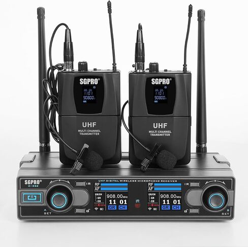 Wireless Microphones with Two Bodypack Transmitters, Two Headsets, and Two Lavalier Lapel Mics, 90 UHF Channels, 262ft Range for Live Singing Karaoke Church Party DJ PA Speaker Mixer in Saudi Arabia