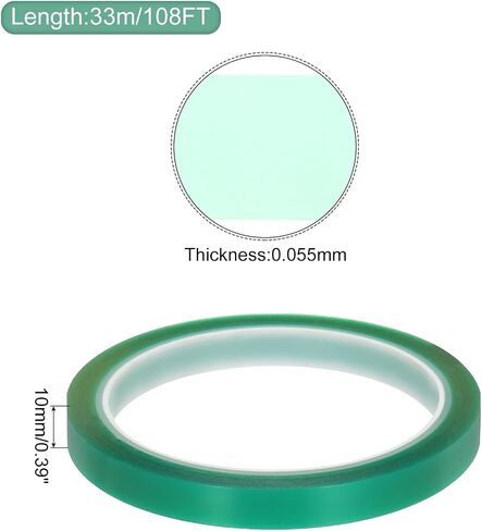 MECCANIXITY Resin Tape Silicone Adhesive Tape High Temperature Resistance Easy Peeling Polyester for Epoxy Resin,River Tables,Craft,Remove Residue 0.39 Inch Wide 108FT Long(Green),Pack of 4 in Saudi Arabia