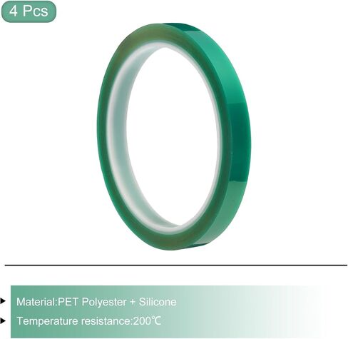 MECCANIXITY Resin Tape Silicone Adhesive Tape High Temperature Resistance Easy Peeling Polyester for Epoxy Resin,River Tables,Craft,Remove Residue 0.39 Inch Wide 108FT Long(Green),Pack of 4 in Saudi Arabia