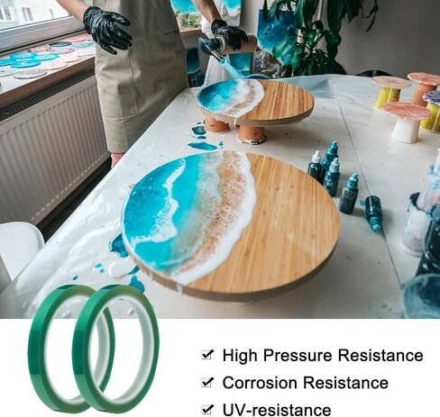MECCANIXITY Resin Tape Silicone Adhesive Tape High Temperature Resistance Easy Peeling Polyester for Epoxy Resin,River Tables,Craft,Remove Residue 0.39 Inch Wide 108FT Long(Green),Pack of 4 in Saudi Arabia