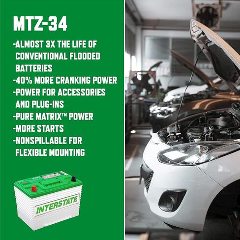 Interstate Batteries Automotive Battery 12V 63Ah (Group 34) 800CCA SLI Pure Lead AGM Automobile Replacement Battery for Cars, SUVs, Sedans, Trucks, Vans (MTZ-34) in Kuwait