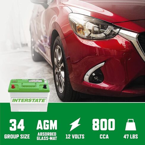 Interstate Batteries Automotive Battery 12V 63Ah (Group 34) 800CCA SLI Pure Lead AGM Automobile Replacement Battery for Cars, SUVs, Sedans, Trucks, Vans (MTZ-34) in Kuwait