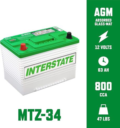 Interstate Batteries Automotive Battery 12V 63Ah (Group 34) 800CCA SLI Pure Lead AGM Automobile Replacement Battery for Cars, SUVs, Sedans, Trucks, Vans (MTZ-34) in Kuwait