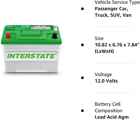 Interstate Batteries Automotive Battery 12V 63Ah (Group 34) 800CCA SLI Pure Lead AGM Automobile Replacement Battery for Cars, SUVs, Sedans, Trucks, Vans (MTZ-34) in Kuwait