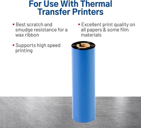 شريط النقل الحراري TSC Printronix Auto ID TTR، مصنوع من الشمع الفاخر، يستخدم مع الطابعات الحرارية، 110 مم × 74 م، 0.5 بوصة، أسود، 36 لفة لطابعات سطح المكتب TTP-244CE وZebra in Kuwait