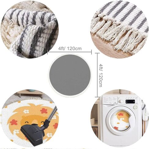 Round Boho Area Rug cute animals lion cub leopard giraffe elephant koala white Carpet with Tassels Washable Hallway Floor Mat Runner Rugs for Bedroom Bathroom Playroom Nursery Decor 3 ft in Saudi Arabia