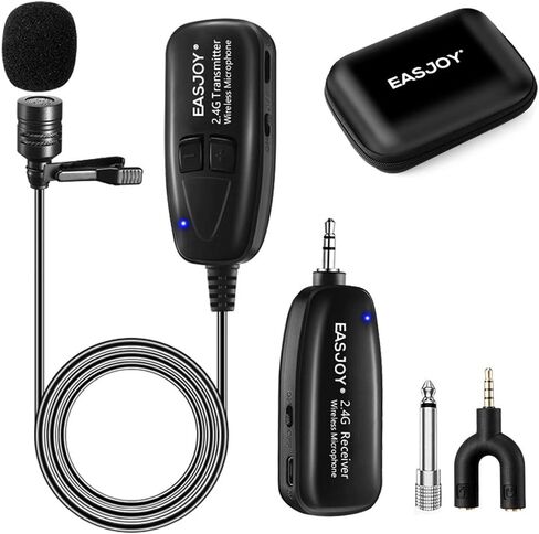 Wireless Lavalier Microphone,2.4G Clip-on Lapel Mic Compatible with iPhone,Android Smartphone,DSLR,PC Computer,Voice Amplifier,PA System,Stage Speakers,for YouTube,Interview,Teaching in Kuwait
