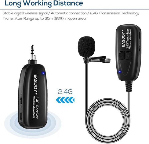 Wireless Lavalier Microphone,2.4G Clip-on Lapel Mic Compatible with iPhone,Android Smartphone,DSLR,PC Computer,Voice Amplifier,PA System,Stage Speakers,for YouTube,Interview,Teaching in Kuwait