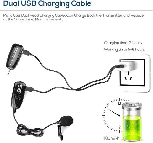 Wireless Lavalier Microphone,2.4G Clip-on Lapel Mic Compatible with iPhone,Android Smartphone,DSLR,PC Computer,Voice Amplifier,PA System,Stage Speakers,for YouTube,Interview,Teaching in Kuwait