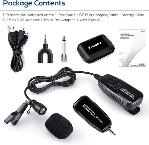 Wireless Lavalier Microphone,2.4G Clip-on Lapel Mic Compatible with iPhone,Android Smartphone,DSLR,PC Computer,Voice Amplifier,PA System,Stage Speakers,for YouTube,Interview,Teaching in Kuwait