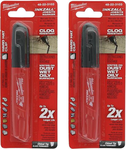 Milwaukee 48-22-3103 Inkzall Chisel Tip Multi Surface Jobsite Marker w/ Water, Oil, and Dust Resistance (2 Pack) in Saudi Arabia
