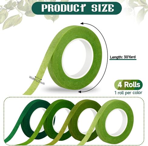 4 Rolls Floral Tape Green Flower Tape Washi Tape for Artificial Flowers 1/2 Inch 30 Yard Plant Tape Flower Wrap Tape Bouquet Supplies for Floral Crafts Floral Wrapping Arranging in Saudi Arabia