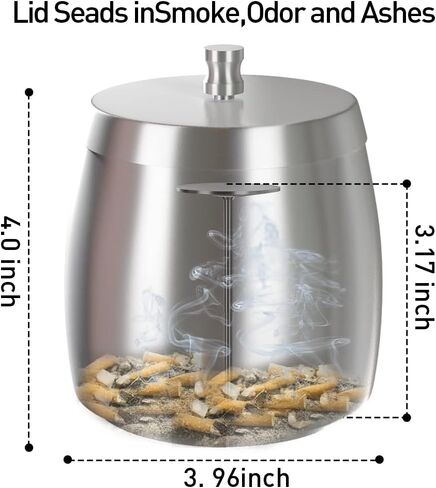 Outdoor Ashtray With Lid For Cigarettes And Cigar Smokers Windproof Rainproof Spill Proof Smokeless Ashtray For Indoor Outside Patio ( Large), Silver in Saudi Arabia