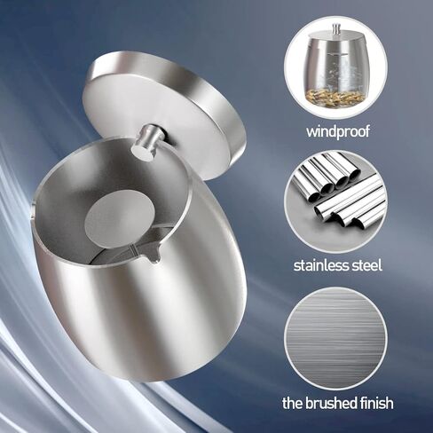 Outdoor Ashtray With Lid For Cigarettes And Cigar Smokers Windproof Rainproof Spill Proof Smokeless Ashtray For Indoor Outside Patio ( Large), Silver in Saudi Arabia
