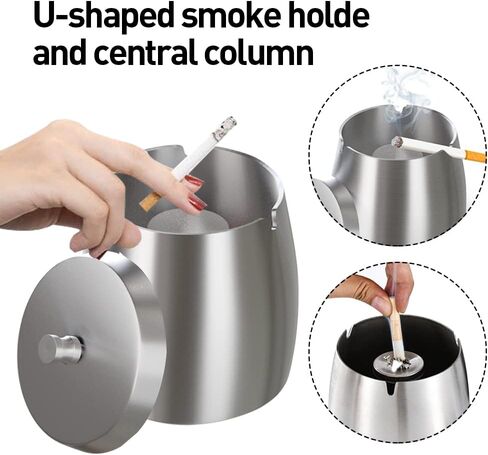 Outdoor Ashtray With Lid For Cigarettes And Cigar Smokers Windproof Rainproof Spill Proof Smokeless Ashtray For Indoor Outside Patio ( Large), Silver in Saudi Arabia