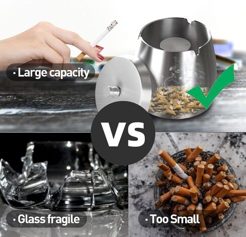 Outdoor Ashtray With Lid For Cigarettes And Cigar Smokers Windproof Rainproof Spill Proof Smokeless Ashtray For Indoor Outside Patio ( Large), Silver in Saudi Arabia