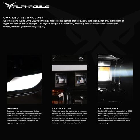 مصابيح أمامية لجهاز العرض LED بالكامل من سلسلة Alpha Owls 7162969 Quad-Pro مع شريط إضاءة LED أبيض وإشارة تسلسلية - كهرماني أسود يناسب 2016-2022 Toyota Tacoma LED DRL غير المصنع (أضواء الجري النهارية) in Kuwait