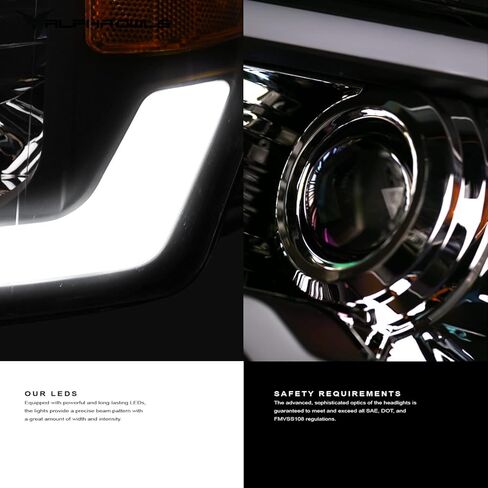 مصابيح أمامية لجهاز العرض LED بالكامل من سلسلة Alpha Owls 7162969 Quad-Pro مع شريط إضاءة LED أبيض وإشارة تسلسلية - كهرماني أسود يناسب 2016-2022 Toyota Tacoma LED DRL غير المصنع (أضواء الجري النهارية) in Kuwait