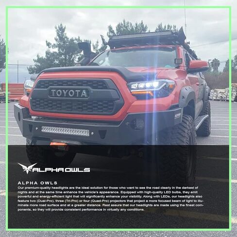 مصابيح أمامية لجهاز العرض LED بالكامل من سلسلة Alpha Owls 7162969 Quad-Pro مع شريط إضاءة LED أبيض وإشارة تسلسلية - كهرماني أسود يناسب 2016-2022 Toyota Tacoma LED DRL غير المصنع (أضواء الجري النهارية) in Kuwait