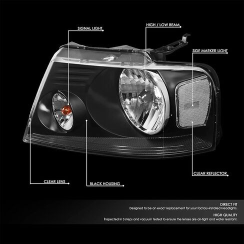 DNA MOTORING HL-OH-F1504-BK-AM Black Amber Headlights Replacement Compatible with 04-08 F-150/06-08 Mark LT in Saudi Arabia