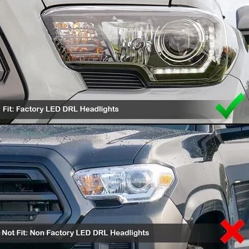 مصابيح أمامية لجهاز العرض LED بالكامل من سلسلة Alpha Owls 7162969 Quad-Pro مع شريط إضاءة LED أبيض وإشارة تسلسلية - كهرماني أسود يناسب 2016-2022 Toyota Tacoma LED DRL غير المصنع (أضواء الجري النهارية) in Kuwait