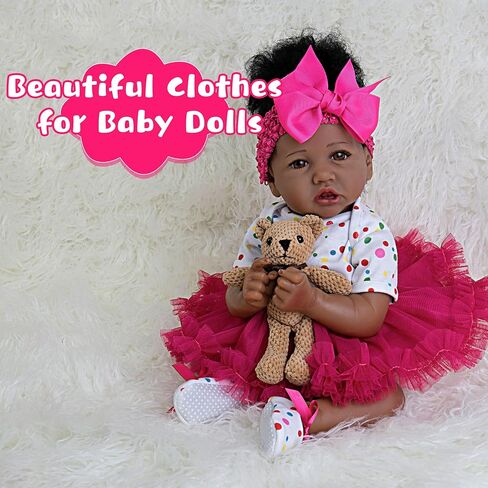 EKOKIZ Reborn Doll Clothes 3-Piece Set - Cream Yellow Lace Dress Set for 17-20 Inch Realistic Baby Dolls, Soft Crinkle Fabric Vintage Outfit for Pretend Play, Photography & Gift Giving in Kuwait