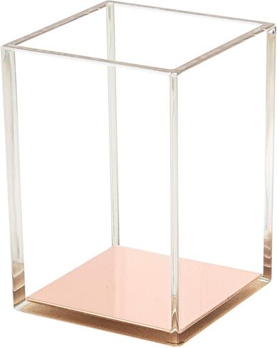 حامل أقلام من الأكريليك على شكل كوب/سطح المكتب، منظم تخزين فرش المكياج، صندوق علبة لطاولة المكتب، اللوازم المدرسية المكتبية، غرفة النوم المنزلية - قاعدة ذهبية وردية in Kuwait