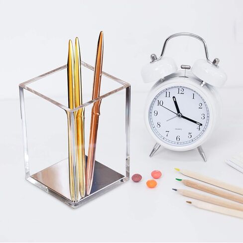 حامل أقلام من الأكريليك على شكل كوب/سطح المكتب، منظم تخزين فرش المكياج، صندوق علبة لطاولة المكتب، اللوازم المدرسية المكتبية، غرفة النوم المنزلية - قاعدة ذهبية وردية in Kuwait