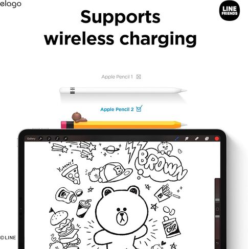 elago | LINE Friends Compatible with Apple Pencil Pro Case & Apple Pencil 2nd Generation Case, Compatible with Magnetic Charging, Double Tap, Squeeze, Haptic [Brown] in Saudi Arabia