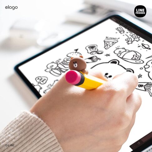 elago | LINE Friends Compatible with Apple Pencil Pro Case & Apple Pencil 2nd Generation Case, Compatible with Magnetic Charging, Double Tap, Squeeze, Haptic [Brown] in Saudi Arabia