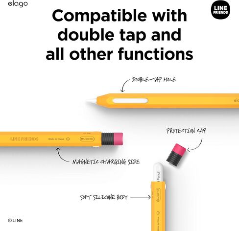 elago | LINE Friends Compatible with Apple Pencil Pro Case & Apple Pencil 2nd Generation Case, Compatible with Magnetic Charging, Double Tap, Squeeze, Haptic [Brown] in Saudi Arabia