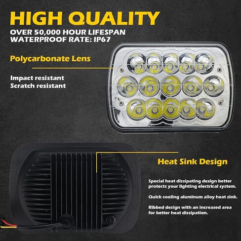 Lemniscate Pair 7x6 5x7 in Led Headlights H6054 H5054 6052 6053 Hi/Low Sealed Beam White/Amber Halo Compatible with Jeep XJ YJ Chevrolet Express Toyota Nissan Pickup in Saudi Arabia