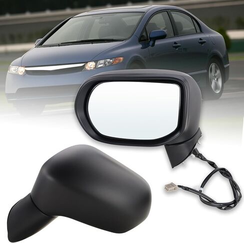 Left Driver Side Mirror For 2006 2007 2008 2009 2010 2011 HONDA CIVIC with Power Mirror Manual Folding Non-Heated Match to Black Replace#76250SNEA01 HO1320221(3 Pins) in Saudi Arabia