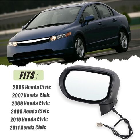 Left Driver Side Mirror For 2006 2007 2008 2009 2010 2011 HONDA CIVIC with Power Mirror Manual Folding Non-Heated Match to Black Replace#76250SNEA01 HO1320221(3 Pins) in Saudi Arabia