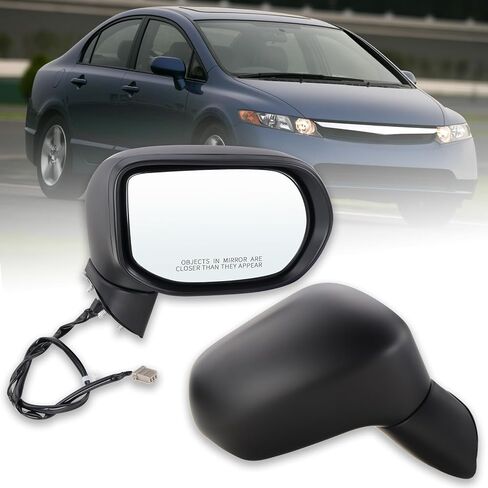 Left Driver Side Mirror For 2006 2007 2008 2009 2010 2011 HONDA CIVIC with Power Mirror Manual Folding Non-Heated Match to Black Replace#76250SNEA01 HO1320221(3 Pins) in Saudi Arabia