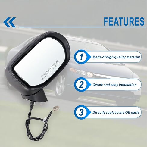 Left Driver Side Mirror For 2006 2007 2008 2009 2010 2011 HONDA CIVIC with Power Mirror Manual Folding Non-Heated Match to Black Replace#76250SNEA01 HO1320221(3 Pins) in Saudi Arabia