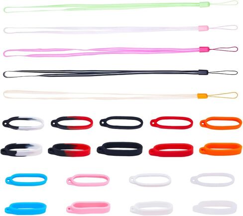 GORGECRAFT 1 Box 20PCS 55mm Black Anti-Lost Silicone Rubber Rings Holder with 5PCS Anti-Loss Pendant Strap String Lanyard Straps Necklace Lanyard Set for Daily Life Office Key Chains in Saudi Arabia