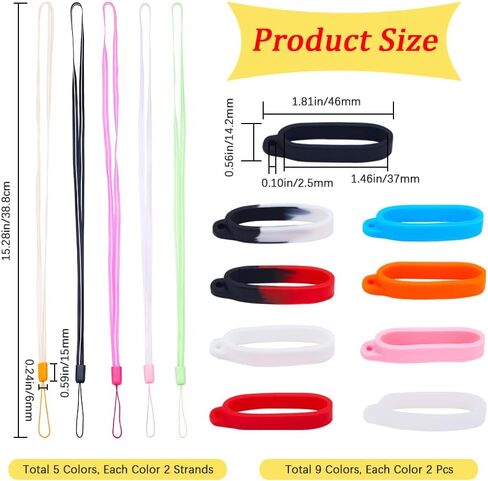 GORGECRAFT 1 Box 20PCS 55mm Black Anti-Lost Silicone Rubber Rings Holder with 5PCS Anti-Loss Pendant Strap String Lanyard Straps Necklace Lanyard Set for Daily Life Office Key Chains in Saudi Arabia