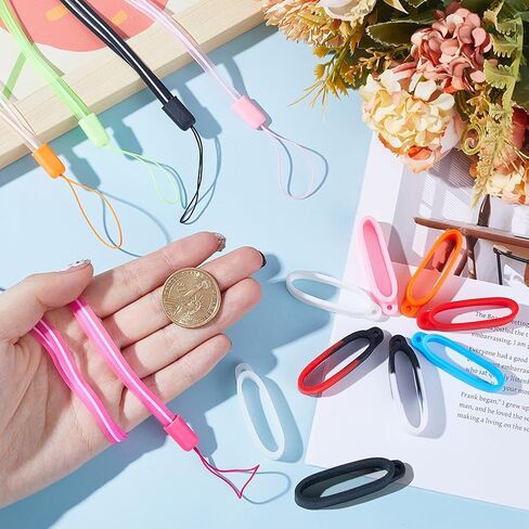 GORGECRAFT 1 Box 20PCS 55mm Black Anti-Lost Silicone Rubber Rings Holder with 5PCS Anti-Loss Pendant Strap String Lanyard Straps Necklace Lanyard Set for Daily Life Office Key Chains in Saudi Arabia