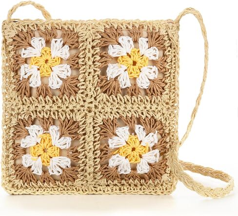 حقيبة شاطئ من القش للنساء - حقيبة كتف منسوجة يدويًا، حقيبة يد هوبو لعطلات الشاطئ in Kuwait