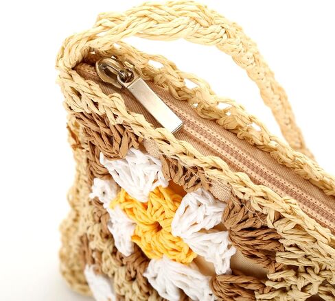 حقيبة شاطئ من القش للنساء - حقيبة كتف منسوجة يدويًا، حقيبة يد هوبو لعطلات الشاطئ in Kuwait