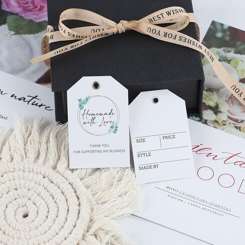 50 قطعة من علامات أسعار الملابس الورقية مع ثقوب وخيط، علامات تعليق لمتجر البيع بالتجزئة، علامات هدايا لتغليف الهدايا، الملابس، الفنون والحرف اليدوية، 2 × 3 بوصة (مصنوعة يدويًا بحب) in Kuwait