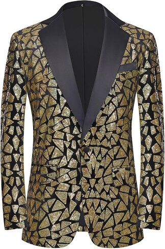 Men's Slim Fit Shiny Sequins One Button Suit Jacket Blazer Tuxedo for Dinner Prom Party Wedding in Kuwait